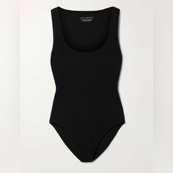 GOOD AMERICAN Feel Good Ribbed Cotton-Blend Bodysuit - Picture 1 of 12
